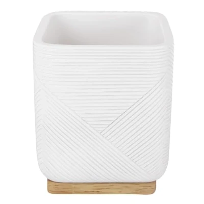 Image of Kleine Wolke Crossover toothbrush holder, accessories, colour: white, material: polyresin, bamboo, length 8 x width height 9.7 cm