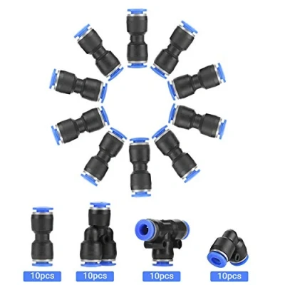 Image of Pneumatic Fittings, ANGGREK Air Tool Accessories 40Pcs Push to Connect Fittings 4 Shapes Quick Release Connectors, 6mm