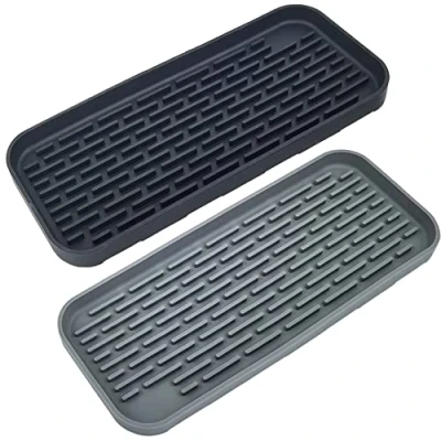 Image of DOULEIN Silicone Sponge Holder,2 pcs Kitchen Sink Organizer Caddy Tray Drying Mat Draining Storage Rack Holder for Dish Sponge, Soap Dispenser, Scrubber