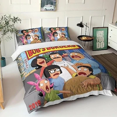 Image of BYTUGI Bobs Burgers 3D Printed Duvet Cover with Pillowcases Bedding Set Zipper Closure Hypoallergenic Soft Microfiber Quilt Double（200x200cm）
