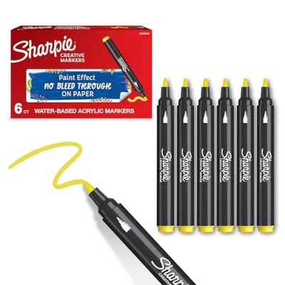 Image of Sharpie Creative Marker Acrylic Paint Pens Bullet Tip Water Based Markers Yellow No Bleed Ink Writes on Most Surfaces School &amp; Revision Supplies 6 Count