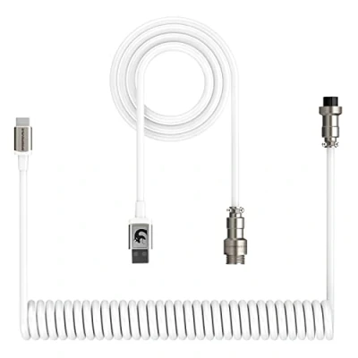Image of XINMENG G213 Pro Gaming Keyboard Cable, TPU Extendable Custom Coiled USB C Aviator Type to A, with Detachable Metal Aviation Connector, for Mechanical KeyboardPhone Laptop White