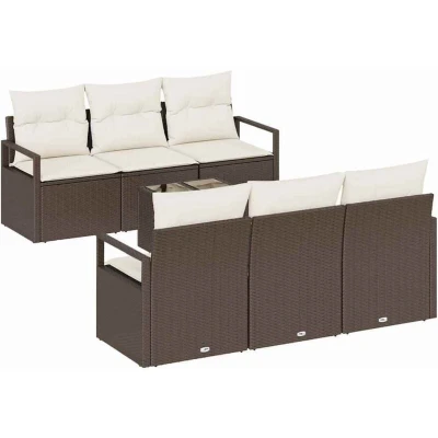 Image of vidaXL 7 Piece Garden Sofa Set with Cushions Brown Poly Rattan