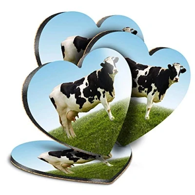 Image of Destination Vinyl ltd Great Coasters (Set of 4) Heart Holstein Friesian Cow Farm Farmer Drink Glossy Coasters/Tabletop Protection for Any Table Type #13030