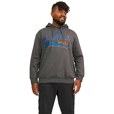 Image of JACK &amp; JONES Mens Logo Hoodie Plus Size Dark Grey 5XL
