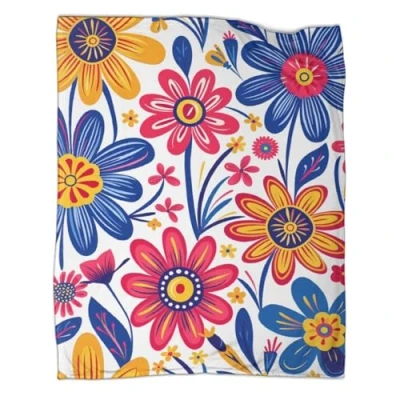 Image of Botanical Floral Printed Fleece Throw Blanket Leaves Flowers Pattern Soft Fuzzy for Kids Boys Adults Plush Cartoon Bed Couch 40x50inch(100x130cm)