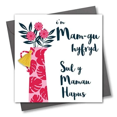 Image of Welsh Language Tassel Embellished Mother&#039;s Day Greeting Card, Lovely Gran, Sul y Mamau Hapus Mam gu, Flowers