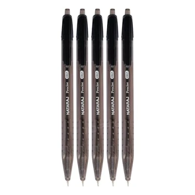 Image of PRECISE Retractable Ballpoint Pens, BLACK, Fine Point (0.7mm), Pack of 5, Smooth Ball Pen, Non Slip Grip, School Office Home Use, iZOFAX Black Pen
