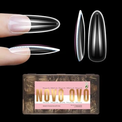 Image of NOVO OVO L Natural Thick Oval Nail Tips for Flat Nails, Extra Long False Nails Press on, Full Cover Soft Gel Extension Fake Acrylic kit, Clear X 15 Sizes 450pcs