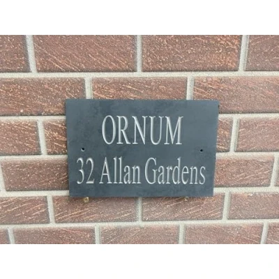 Image of Custom Silver Painted Slate House Sign 30x20cm Personalised Hand Engraved Name &amp; Number Plaque, Durable Outdoor Use, Weatherproof