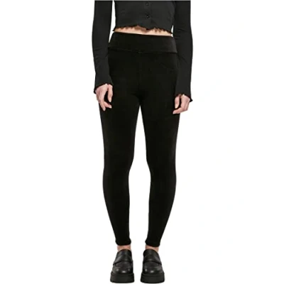 Image of Urban Classics Women&#039;s high Waist Ribbed Velvet Leggings Yoga Pants, Black, S