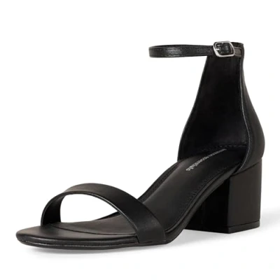 Image of Amazon Essentials Women&#039;s Two Strap Heeled Sandal, Black Faux Leather, 6 UK Wide