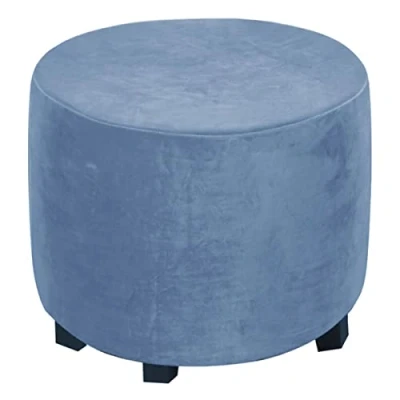 Image of XGANGM 45cm Round Velvet Ottoman Stool Cover Slipcover Stretch Pouffe Small Footstool Protector Storage Chair Washable,sky blue