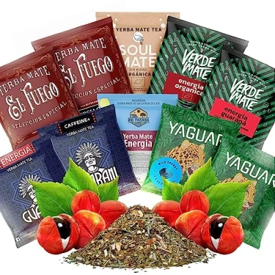 Image of Big set of Yerba mate Samples 50g Verde Green, Soul Mate, Yaguar, Guarani, El Fuego, Rio Parana tea Natural caffeine 10x50g 0,5kg
