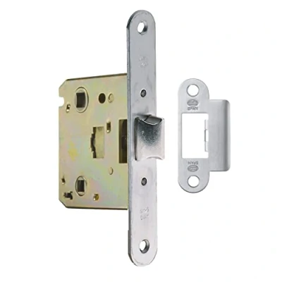 Image of Amig Unified Latch Model 2000 For Wooden Passage Doors to Bathrooms, Kitchens or Rooms Recessed Brass Plated Steel Closure Entry Size 50 mm Round Edge Front Screws included Inox finish