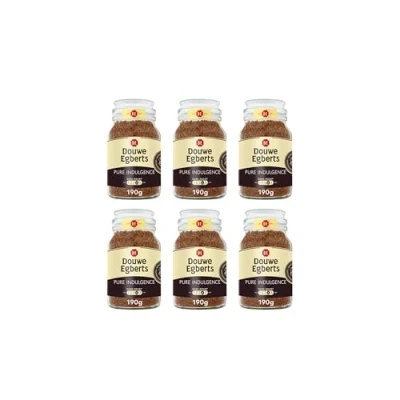 Image of Douwe Egberts Pure Indulgence Dark Roast Instant Coffee 190g (Pack of 6 Jars, Total 1.14kg)