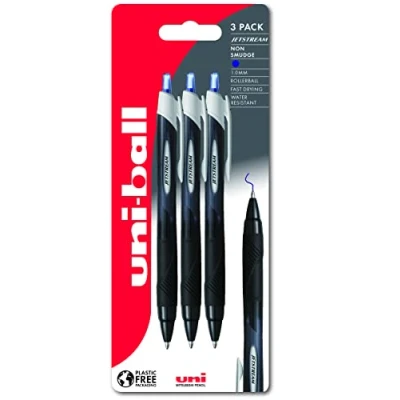 Image of Uni ball Jetstream Sport SXN 150S Ballpoint Gel Pens. Premium 1.0mm Rollerball Tip. Smooth Writing Blue Super Ink Dries Instantly. Does Not Smudge. Pack of 3