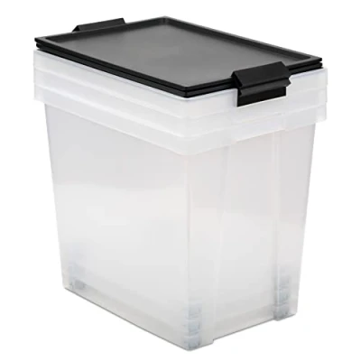 Image of TATAY Set of 3 Storage Boxes with Lid, 2 x 7L, 1 15L, Handles, Lid 100% recycled materials, BPA Free, Black. Measures 25 36 29 cm