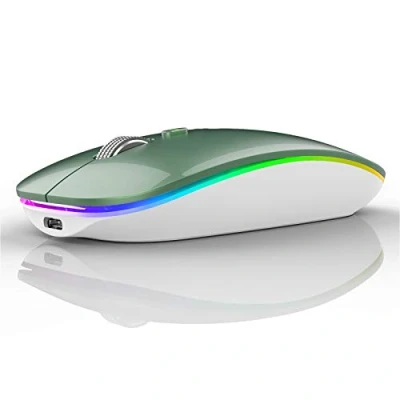 Image of Uiosmuph G12 Wireless Mouse, 2.4GHz with USB Receiver &amp; C Adapter, Slim Rechargeable Silent Mouse for Laptop, PC, Macbook, Windows, Mac OS Green