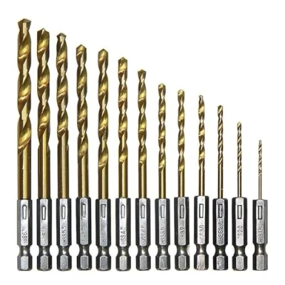 Image of 13 Titanium Coated Drill Bit Set 1/4&quot; Hex Shafts, 1.5mm 6.5mm Metal Bits, Comes with Handy Storage Holder