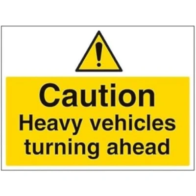 Image of V Safety Caution, Heavy Vehicles Turning Ahead Warning Sign 400mm x 300mm 1mm Rigid Plastic
