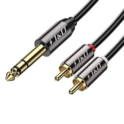 Image of J&amp;D 1/4 inch TRS to Dual RCA Audio Cable, Gold Plated Copper Shell Heavy Duty 6.35mm Male 2 Stereo Y Splitter 9 Feet