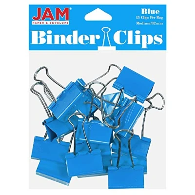 Image of JAM PAPER Colourful Binder Clips Medium 32 mm Blue Binderclips 15/Pack