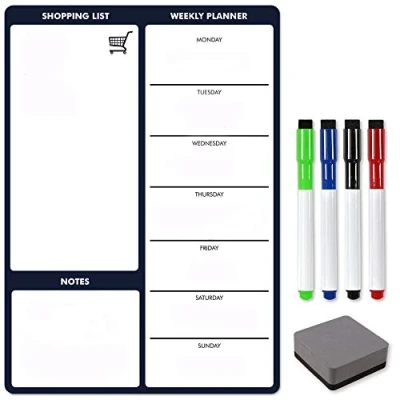 Image of TMS A4 Magnetic Weekly Planner for Fridge, Memo Board, Whiteboard Dry Wipe Meal Planner, Calendar and Shopping List Kitchen or Office Erase Board Notes Daily Reminders (Navy, A4)
