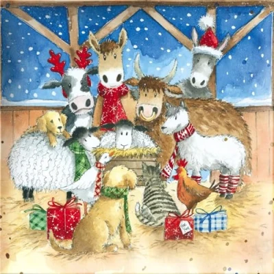 Image of Charity Christmas Cards Box of 20 BHF, Marie Curie, Parkinson&#039;s UK, Oxfam, The Stroke Association, NSPCC Farmyard Friends Artistic Design 10 Each 2 Designs Eco Friendly