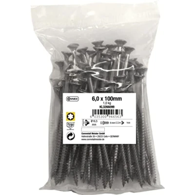 Image of Connex KL3266099 Universal Screws 6.0 x 100 mm 1 kg Bulk Pack Countersunk Head TX Drive Partial Thread Stainless Steel/Screw Set/Screws in Bag