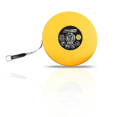 Image of Toollab Enclosed Fibreglass Double Sided Manual Wind Long Tape Measure Ruler With Carry Handle For DIY, Building, Surveyors, Engineers 50m, Metric And Imperial