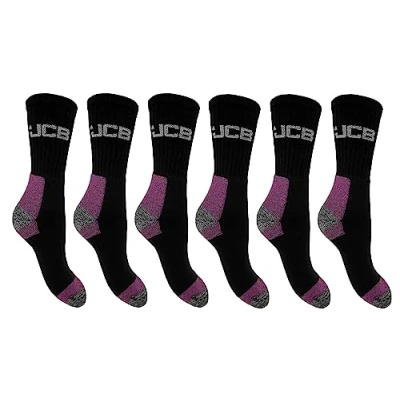 Image of JCB Ladies Workwear Apparel Socks Black &amp; Purple 3 Pack UK 4 8 EUR 37 43 Work Boot (6 Pair Pack)