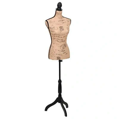 Image of &#039;vidaXL Adjustable Ladies Bust Mannequin, Fashion Display Dress Form, Made with Durable Jute, MDF and Solid Wood Brown Black