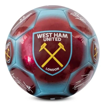 Image of Hy Pro Officially Licensed West Ham F.C. Classic Signature Football Metallic, Size 5, Hammers, Training, Match, Merchandise, Collectible For Kids and Adults, Burgundy