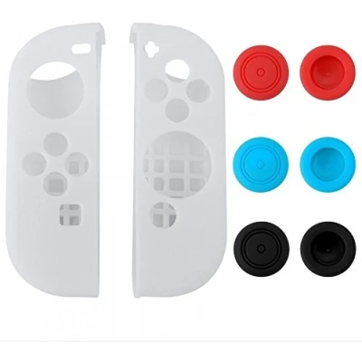 Image of 8 in 1 Silicone Protective Skin Soft Shell Case with Thumbsticks Grips Caps Cover for Nintendo Switch Joy Con Controller White
