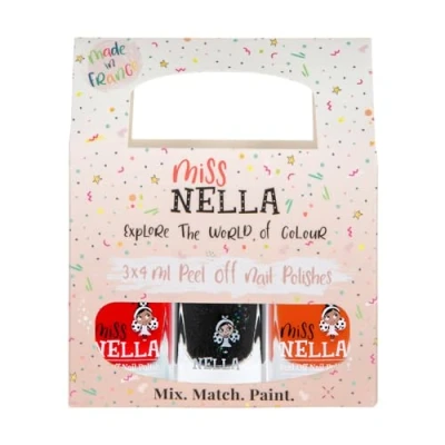 Image of Miss Nella Halloween Special Glitter Kids Nail Polish 3 Pack: Poppy Fields (orange), Surprise Party (black glitter) &amp; Class Clown (red), Peel off, Non toxic, Water Based Formula