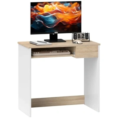 Image of HOMCOM Compact Computer Table with Keyboard Tray Drawer Study Office Working Writing Desk, Oak Colour
