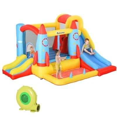 Image of Outsunny Bouncy Castle with Slide Pool Inflatable Rocket Trampoline 3.3 X 2.65 1.85m