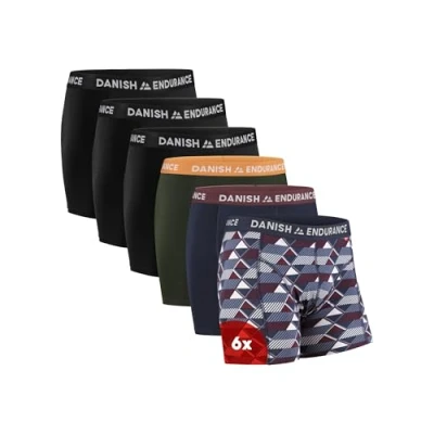 Image of DANISH ENDURANCE 6 Pack Men&#039;s Cotton Boxer Shorts, Classic Fit Underwear, Trunks, Multicolor (3x Black, 1x Green/Orange, Navy Blue/Bordeaux, Retro), XXX Large