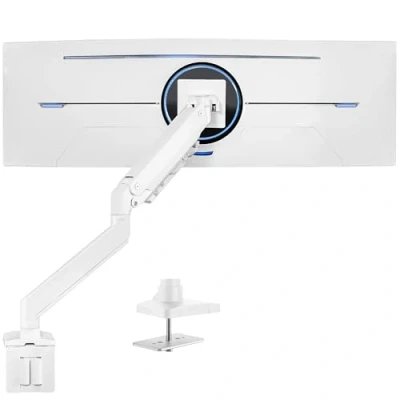 Image of Vivo Premium Aluminum Heavy Duty Monitor Arm for Ultrawide Monitors up to 49 inches and 33 lbs, Single Desk Mount Stand, Pneumatic Height, Max VESA 100x100, White, STAND V101G1W