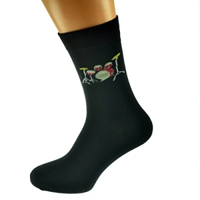 Image of GTR Prestige Giftware Pair of Drum Kit Design Woven Cotton Rich Socks Adult size UK 6 12 Euro 39 46