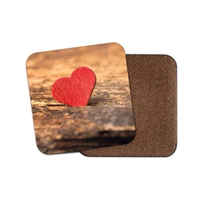 Image of 1 x Wooden Red Love Heart Coaster Wife Girlfriend Valentines Cute Fun #15148