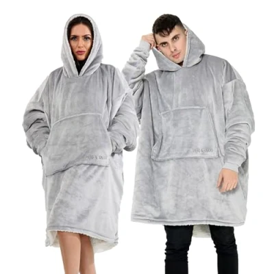 Image of Lions Oversized Hoodie Blanket Men Women, Ultra Soft Sherpa Fleece Warm Cosy Wearable Throw Sweatshirt Snuggle Oodies for Adults Teens with Big Pocket Grey