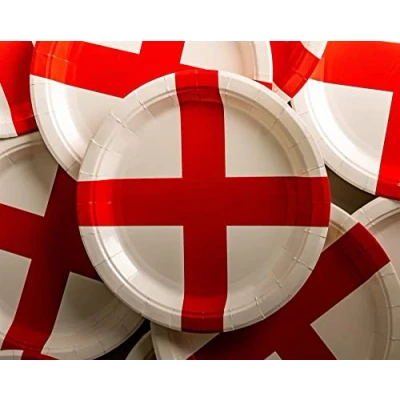 Image of SHATCHI 20Pcs England Paper Plates St George Party Supplies for Sporting Events Pub Football World Cup Celebrations