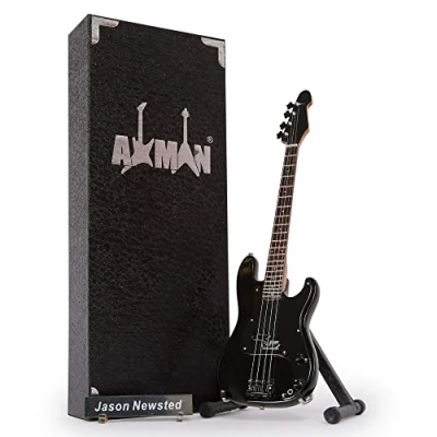Image of Jason Newsted Miniature Guitar Replica Music Gifts Handmade Ornamental 1/4 Scale Includes a Display Box, Name Tag and Stand