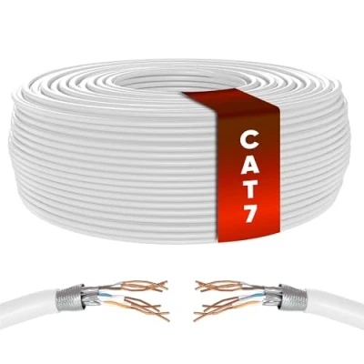 Image of Mr. Tronic Cat 7 Ethernet Cable 50m, 100% Copper High Speed Indoor Round Bulk LAN Network Without Rj45 Connectors 28AWG, SFTP Shielded Internet (25 Meter, White)