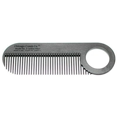 Image of Chicago comb Model 2 Carbon Fibre, Made in USA, Anti static, 10 cm (4 inches) long, Fine tooth, Pocket &amp; Travel comb, for Thinner Hair, Beard Moustache
