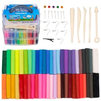 Image of THE TWIDDLERS 88 Piece Polymer Clay Modelling Kit &amp; Accessories, Multi Coloured with Clear Storage Case and Manual, Kids Arts Crafts Gift Set