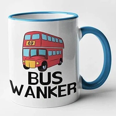 Image of Top Banana Gifts Bus Wanker Funny Rude Inbetweeners Ceramic Photo Mug Cup Tasse (Blue)