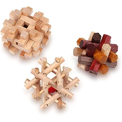 Image of Wooden Brain Teaser Puzzles for Adults &amp; Kids 3D Games, IQ, Mind and Logic Test Challenging Wood Educational Toys by Sharp Zone